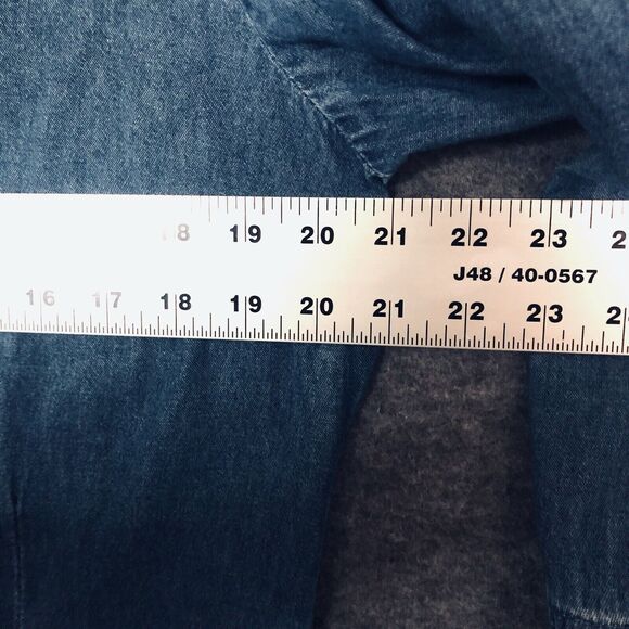 VTG Maggie & Max S Denim Shirt Blue Shacket Womens Pearl Snap L/Sleeve Collared - Picture 8 of 10